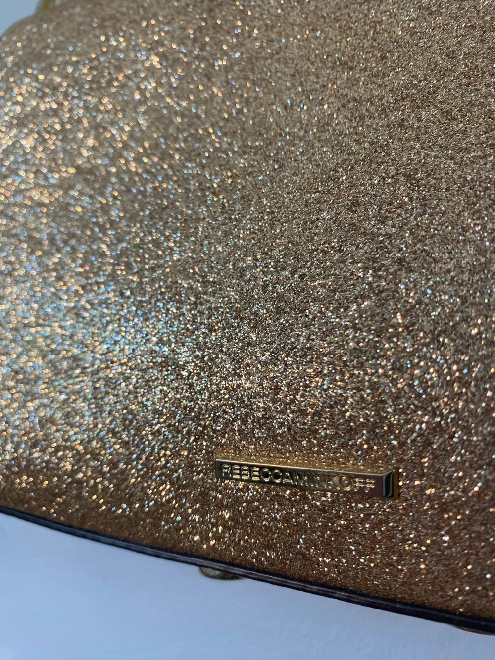 REBECCA MINKOFF LEATHER GLITTER AVERY CROSSBODY ROSE GOLD